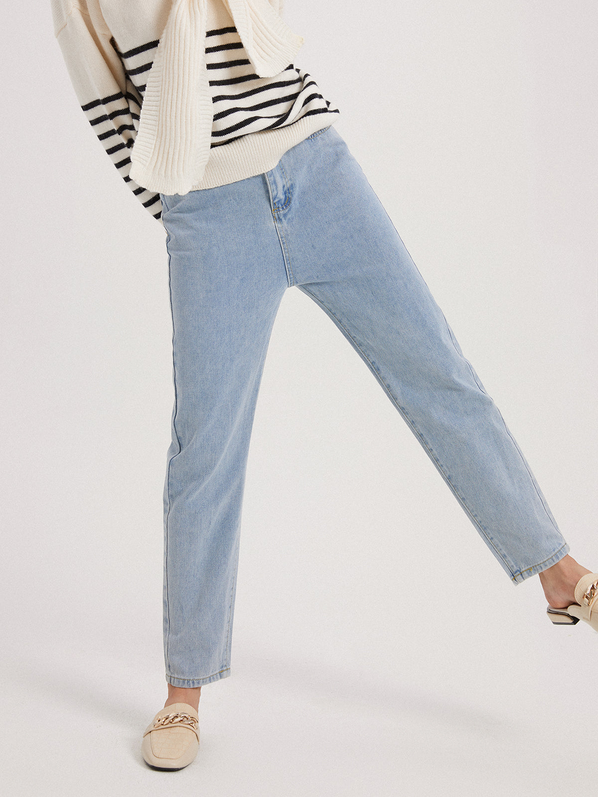 Solid High Waist Straight Leg Jeans