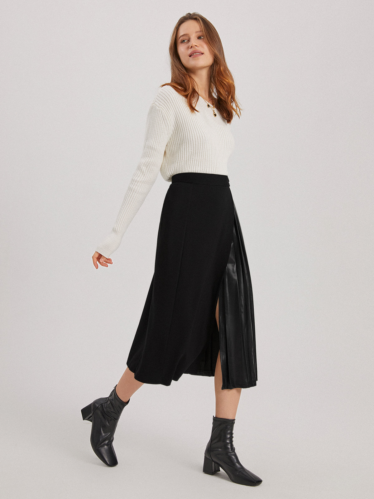 Faux Leather Slit Skirt