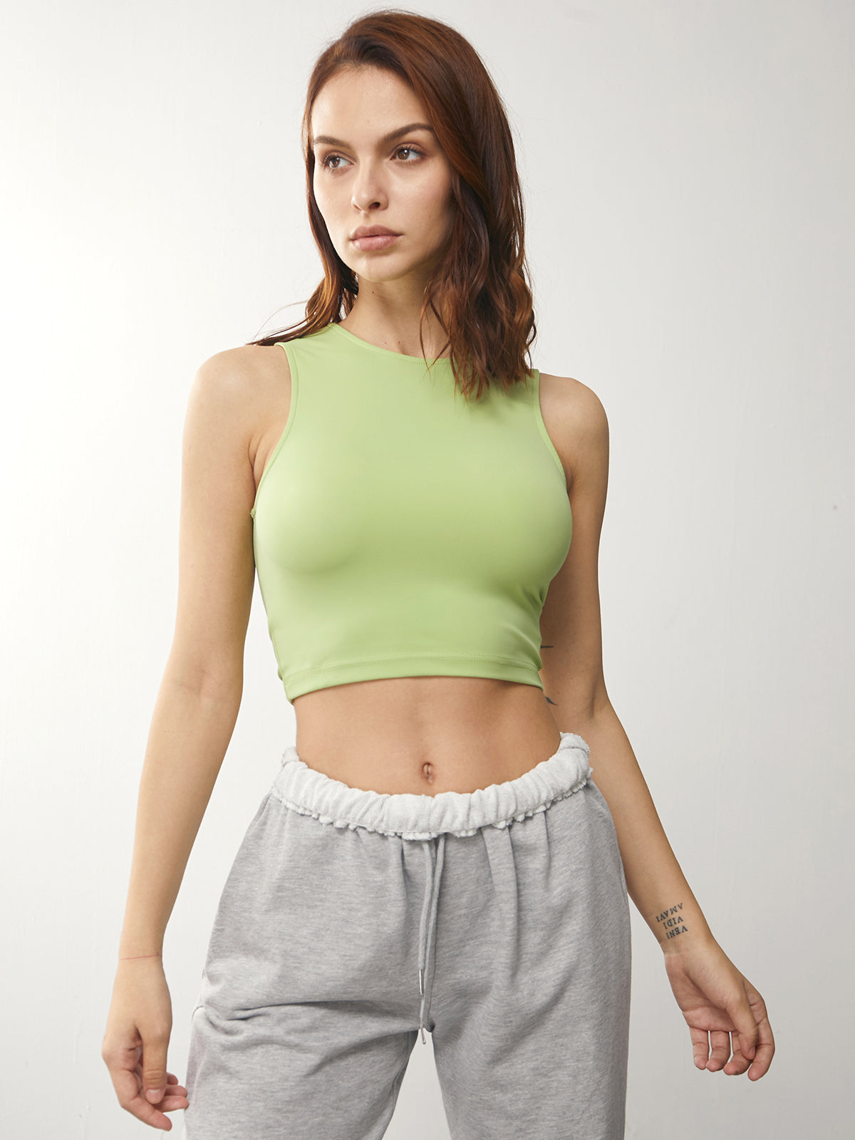 Solid Colored Cropped High Neck Tank Top