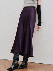 Mauve Satin Flowy Long Skirt