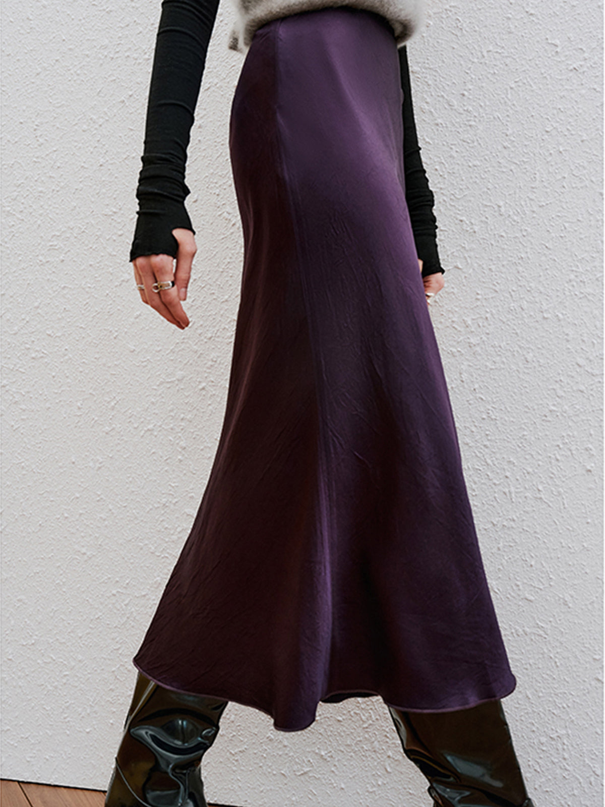 Mauve Satin Flowy Long Skirt