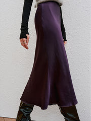 Mauve Satin Flowy Long Skirt