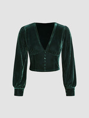 Emerald Green Velvet Blouse