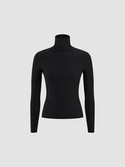 Basic Turtleneck Ribbed Blouse