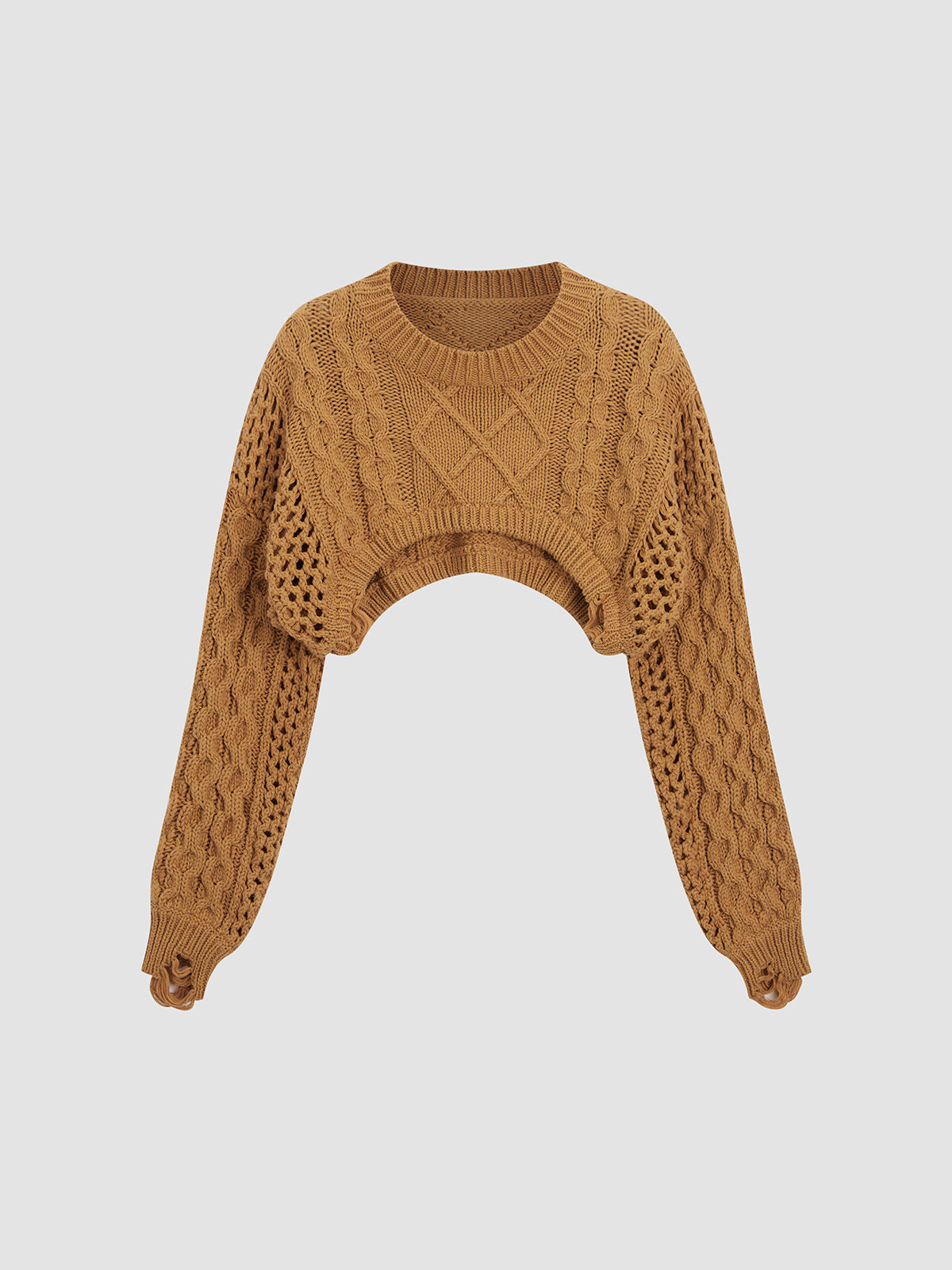 Solid Cable Knit Crop Sweater