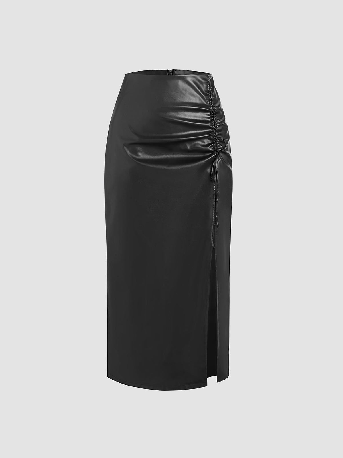 Faux Leather Drawstring Skirt