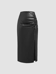 Faux Leather Drawstring Skirt