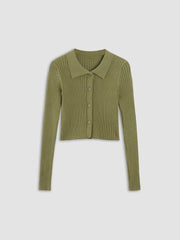 Matcha Cake Ribbed Collared Blouse