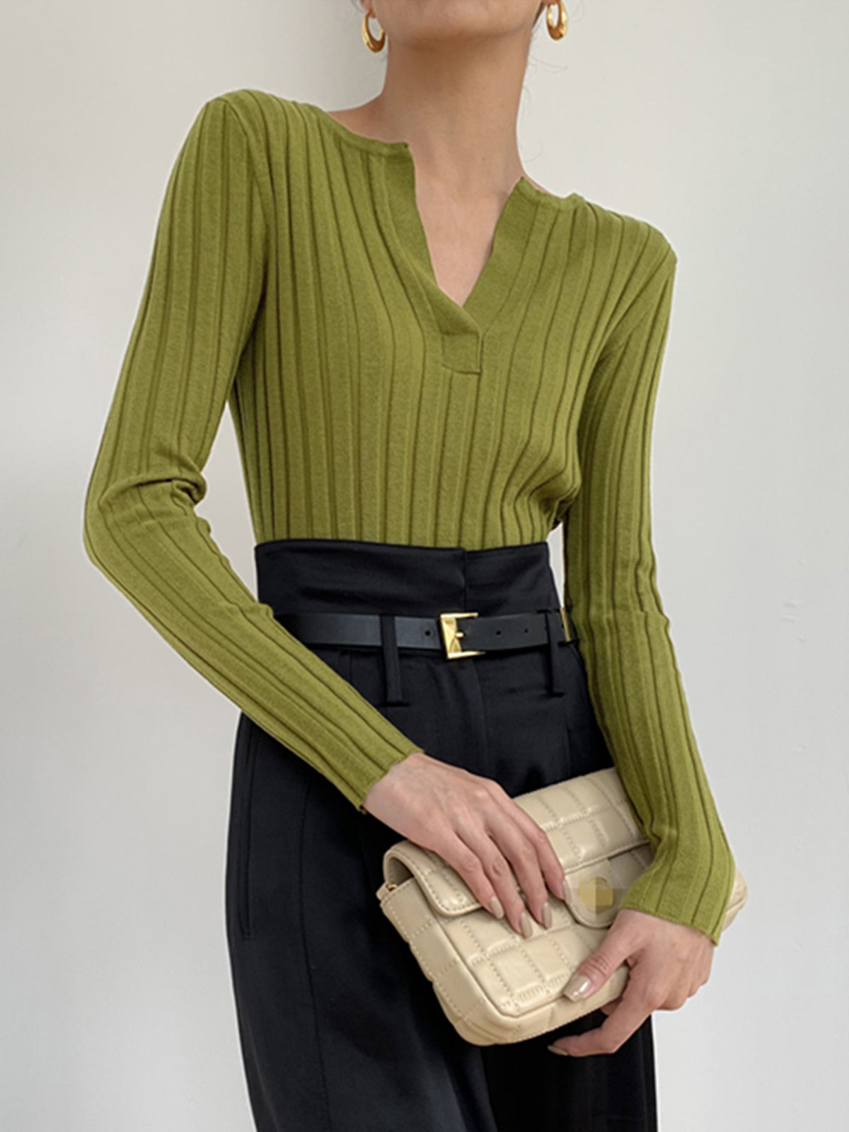 Matcha Cake Ribbed Blouse