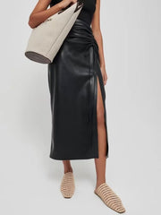 Faux Leather Drawstring Skirt