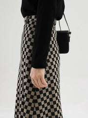 Checkered Long Slit Skirt