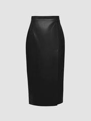 Faux Leather Zip Slit Skirt