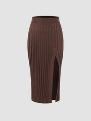 Brownie Side Buttons Rib Slit Skirt