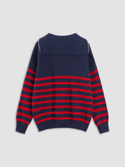 Ruby Red Stripe Zip Collared Sweater