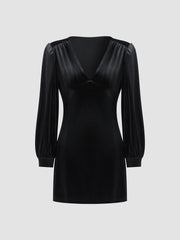 Possession Zip Velvet Long Sleeve Short Dress