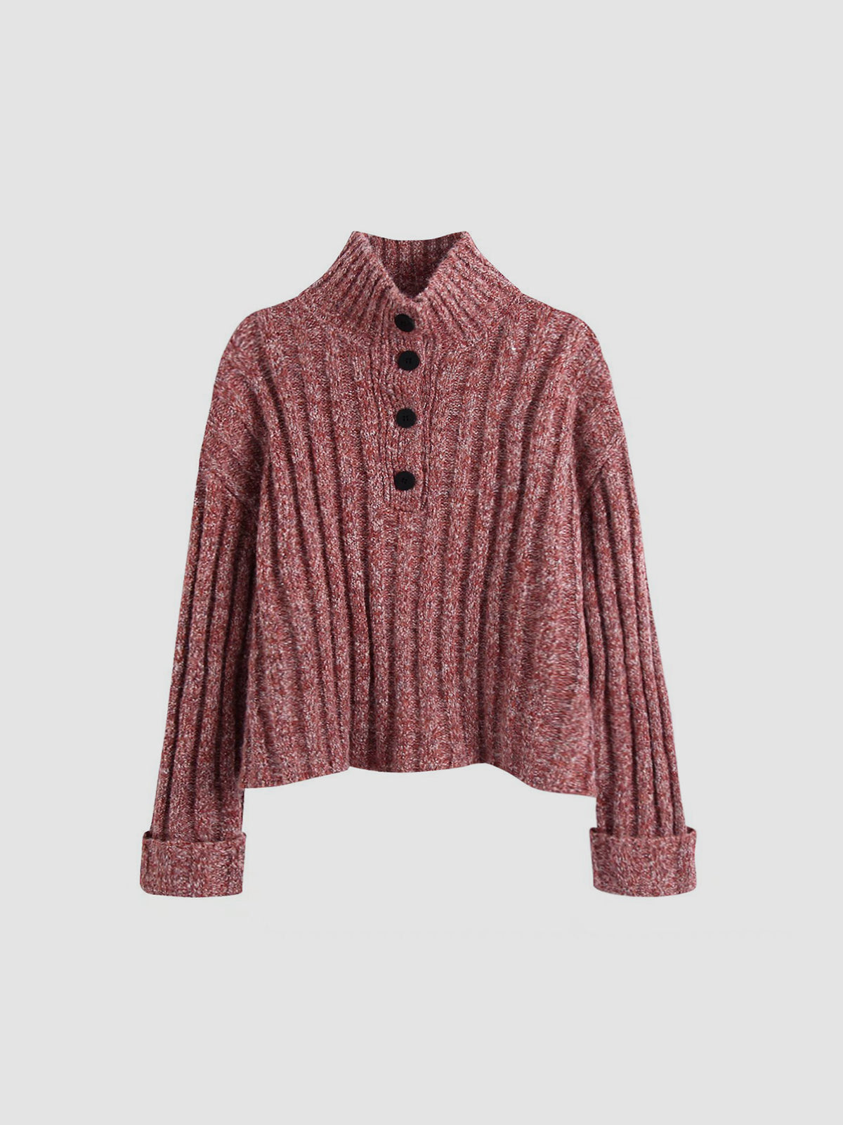 Rib Mockneck Button Sweater