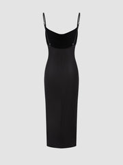 Solid Cowl Backless Slit Long Dress