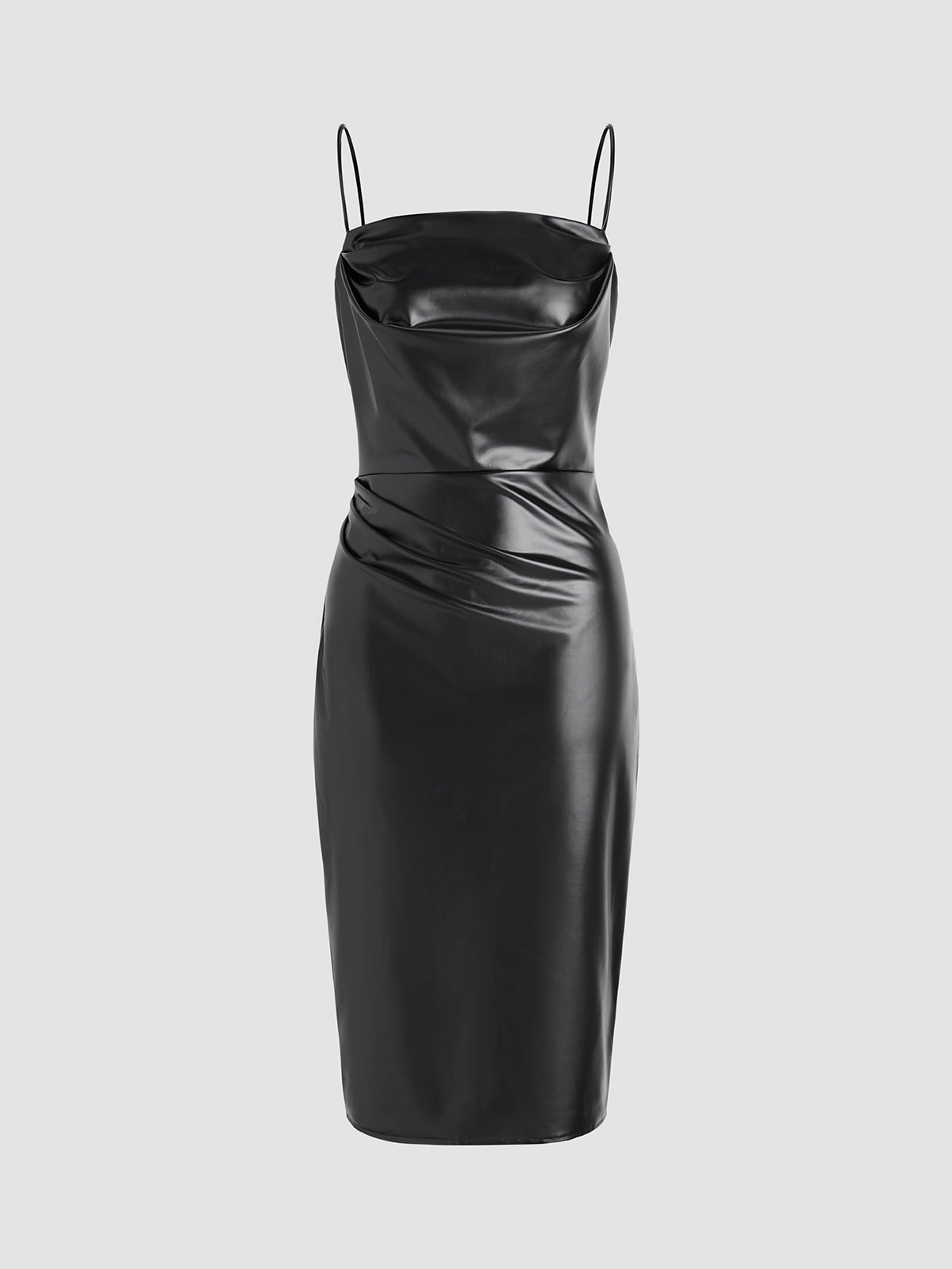 Faux Leather Zip Ruched Long Dress