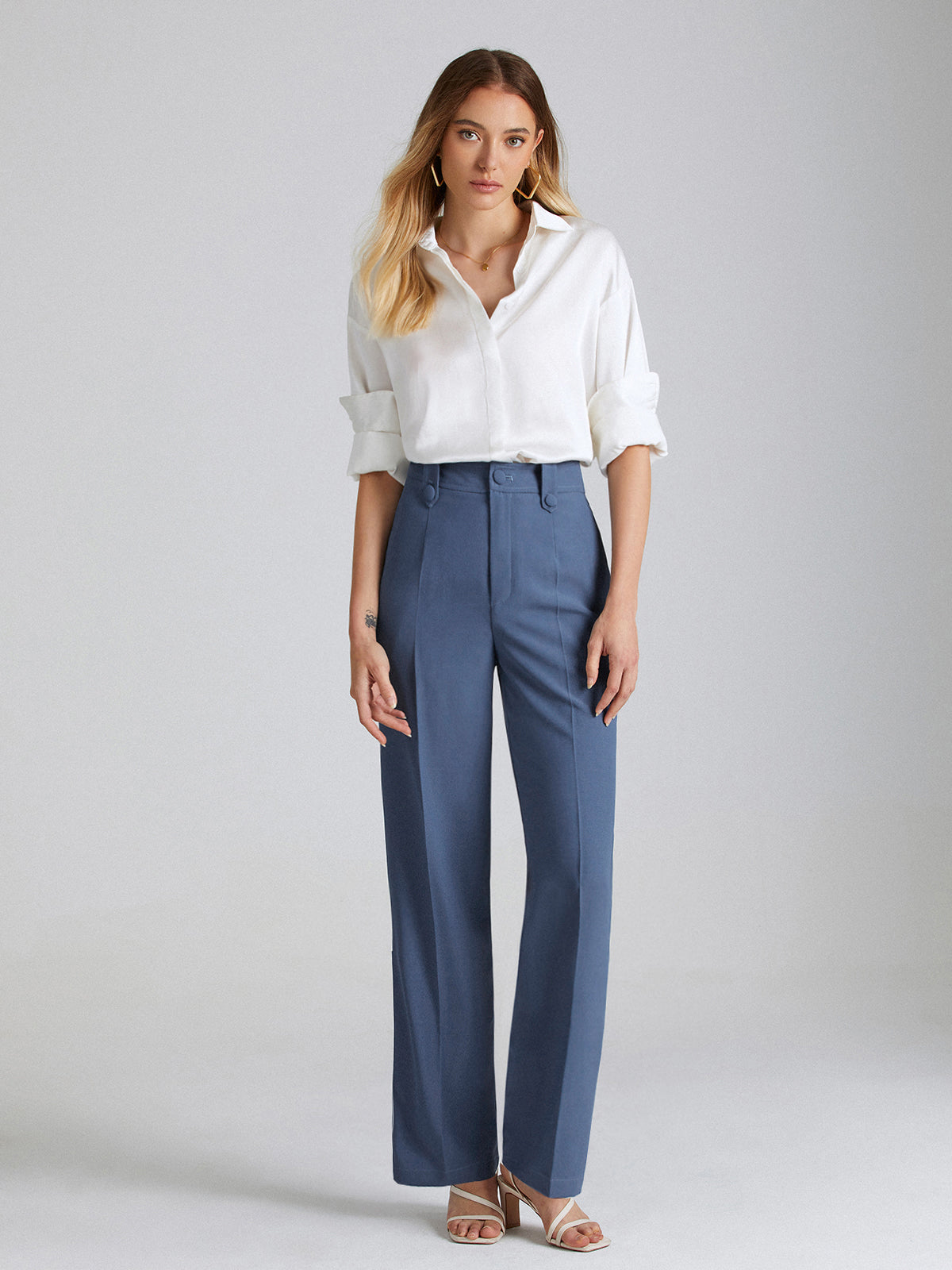 High Waisted Seam Detail Straight Leg Trousers