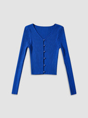 Waxy Sea Button Up Rib Knit Top