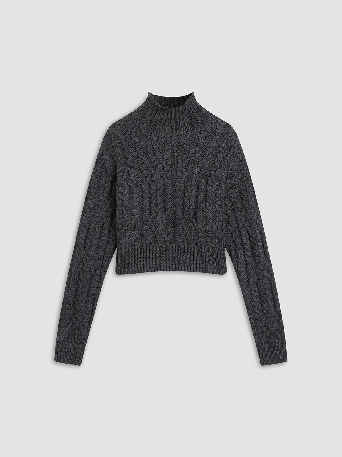 Grey Mockneck Cable Knit Sweater