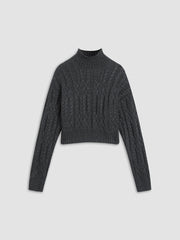 Grey Mockneck Cable Knit Sweater