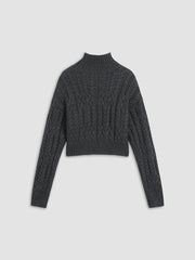 Grey Mockneck Cable Knit Sweater