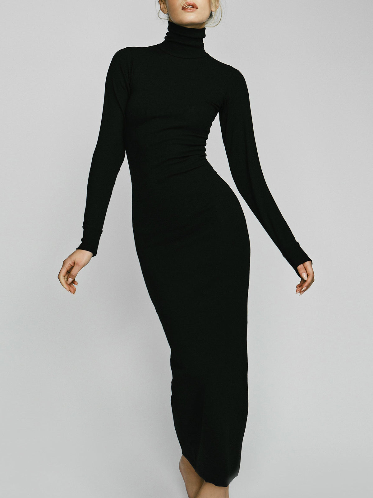 Mockneck Rib Long Sleeve Long Dress