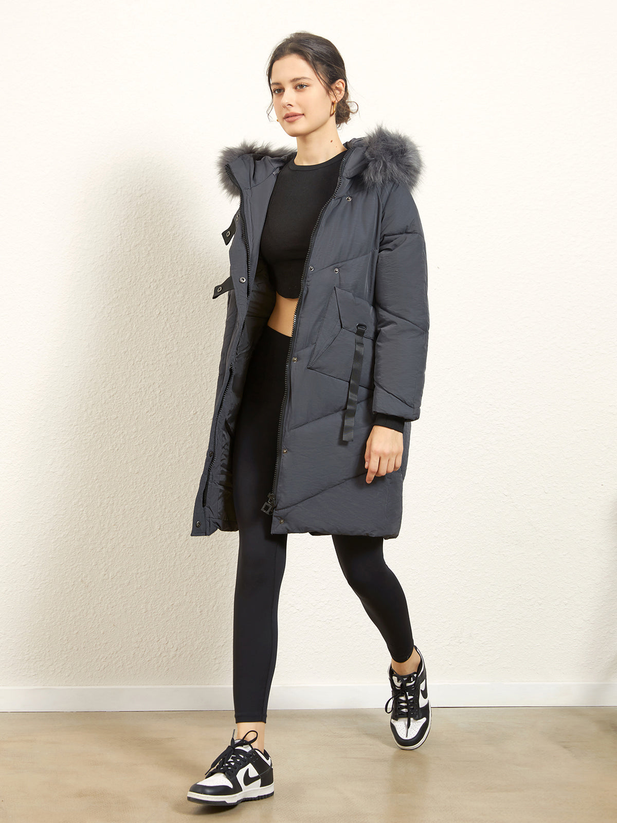 Lightweight Faux Fur Trim Quilted Parka Coat