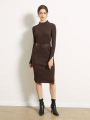 Mistglen Belted Slit Sweater Midi Dress