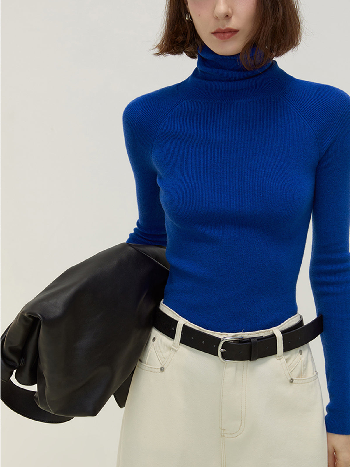 Solid Ribbed Wool Knit Top