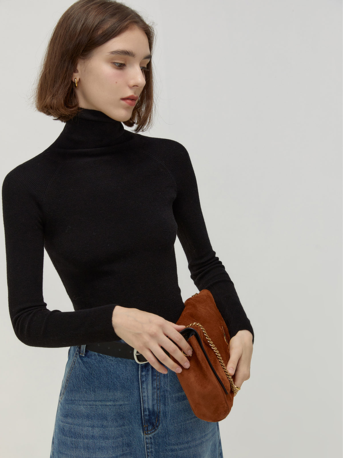 Solid Ribbed Wool Knit Top