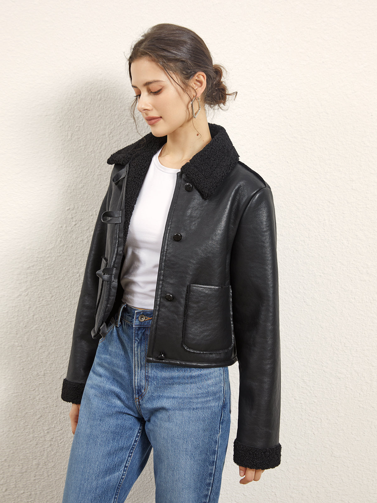 Dark Night Shearling Leather Flight Jacket