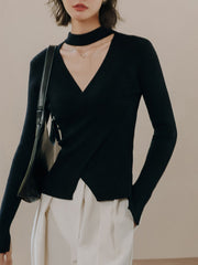 Cross Mock Neck Knit Top