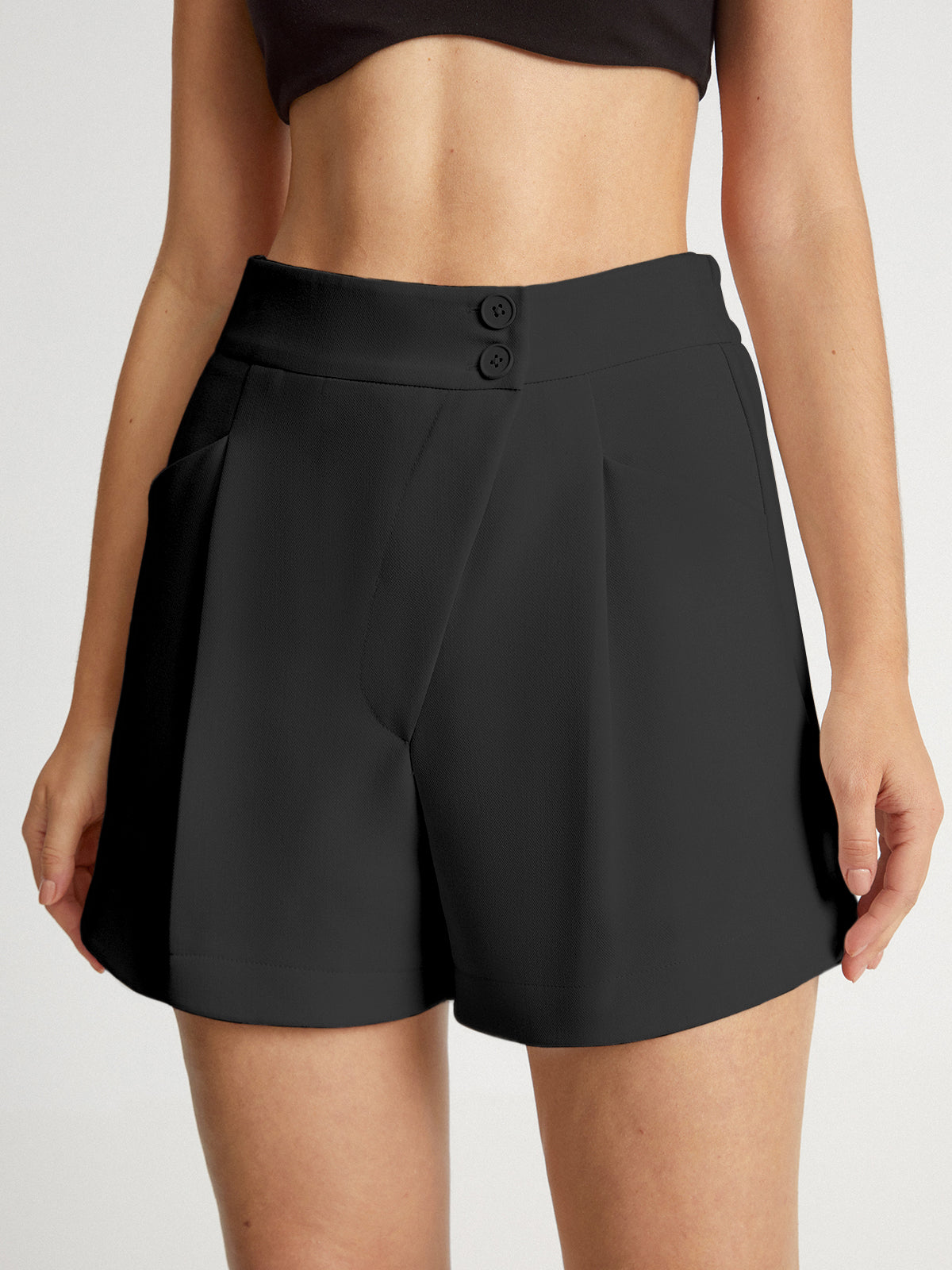 High Waisted Asymmetrical Pleat Front Trouser Shorts