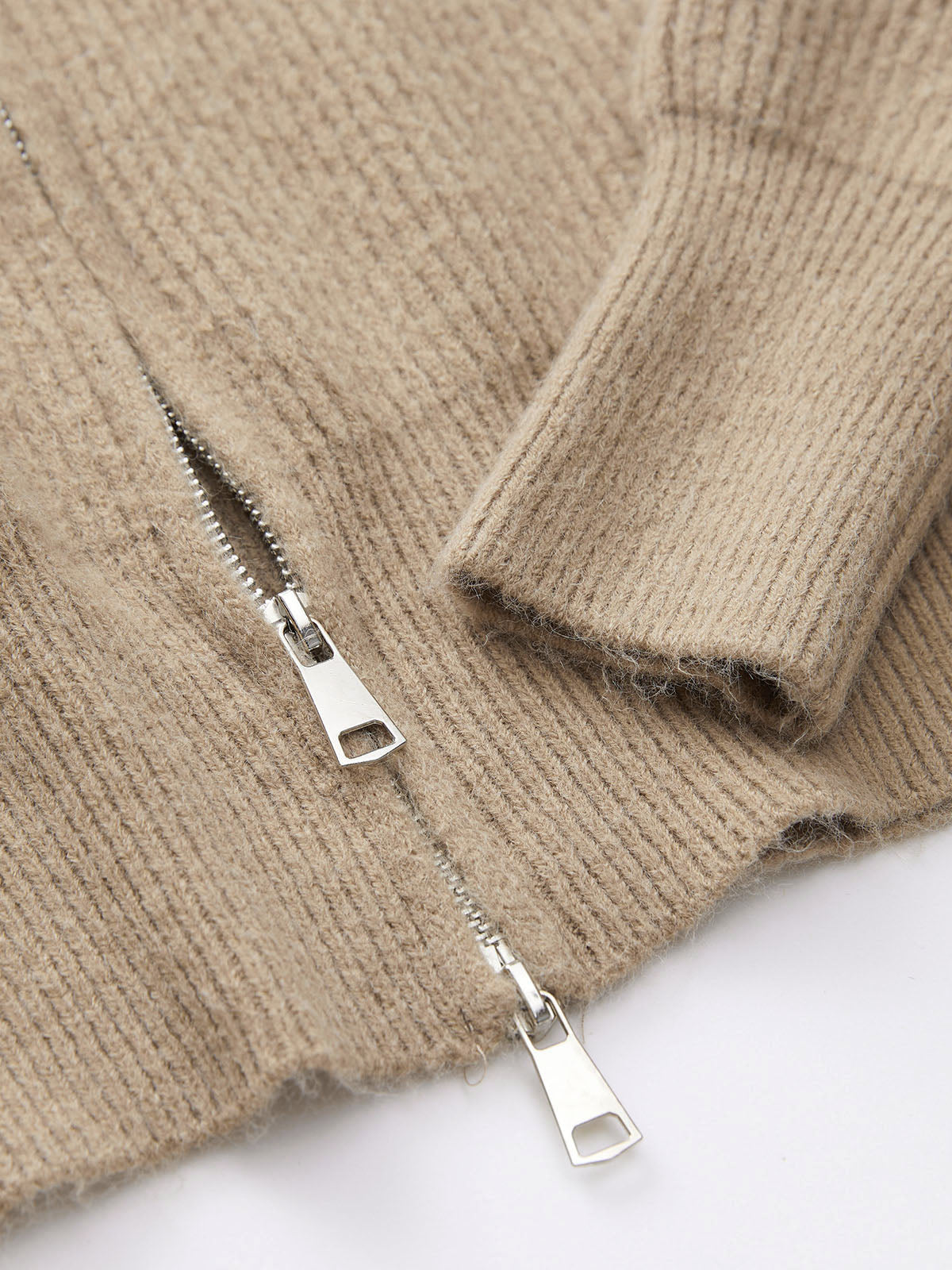 Fluffy Knit Zipper Collared Cardigan