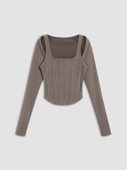 Solid Shrug Long Sleeve Corset Top