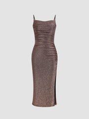 Glitter Ruched Strap Midi Dress