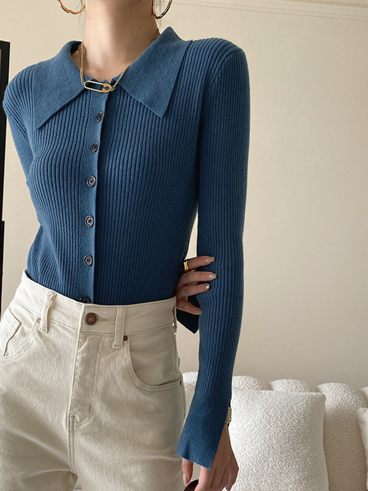 Collared Button Up Knit Top