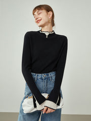 Contrast Trim Mock Neck Knit Top