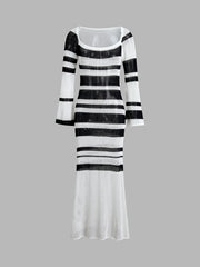 Stripe Crochet Long Sweater Dress