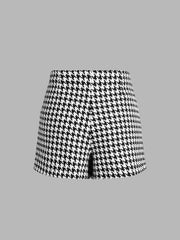 Houndstooth Zip Up Skort