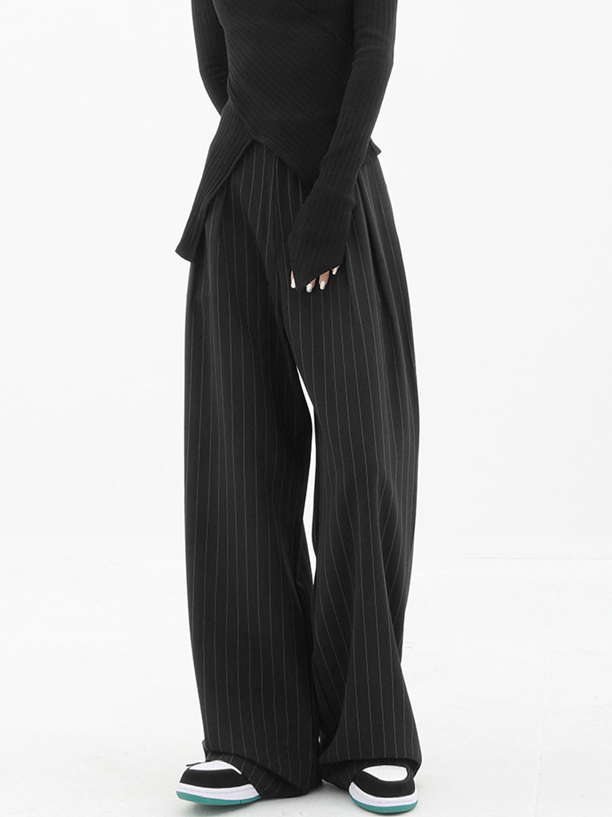 Baggy Pinstripe Wide Leg Dress Pants