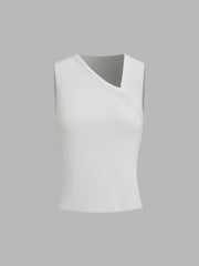 Asymmetrical Neck Knit Tank Top