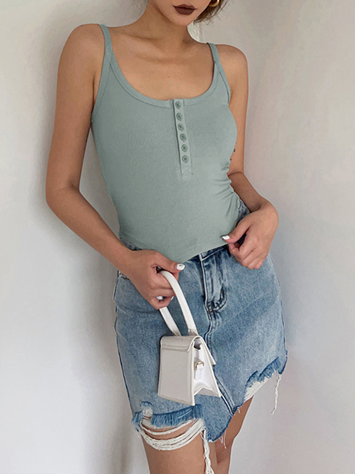 Solid Button Up Cami Top