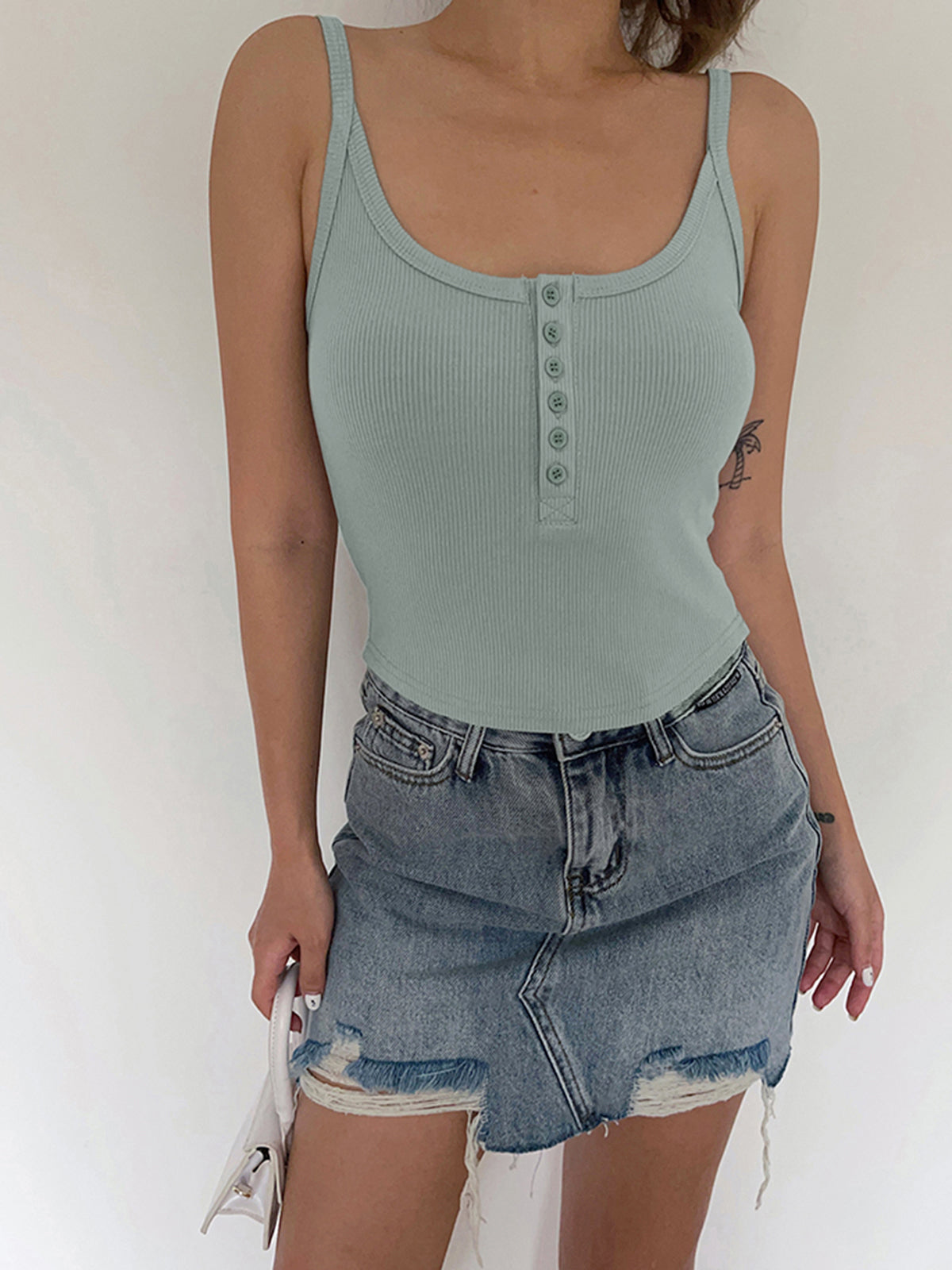 Solid Button Up Cami Top