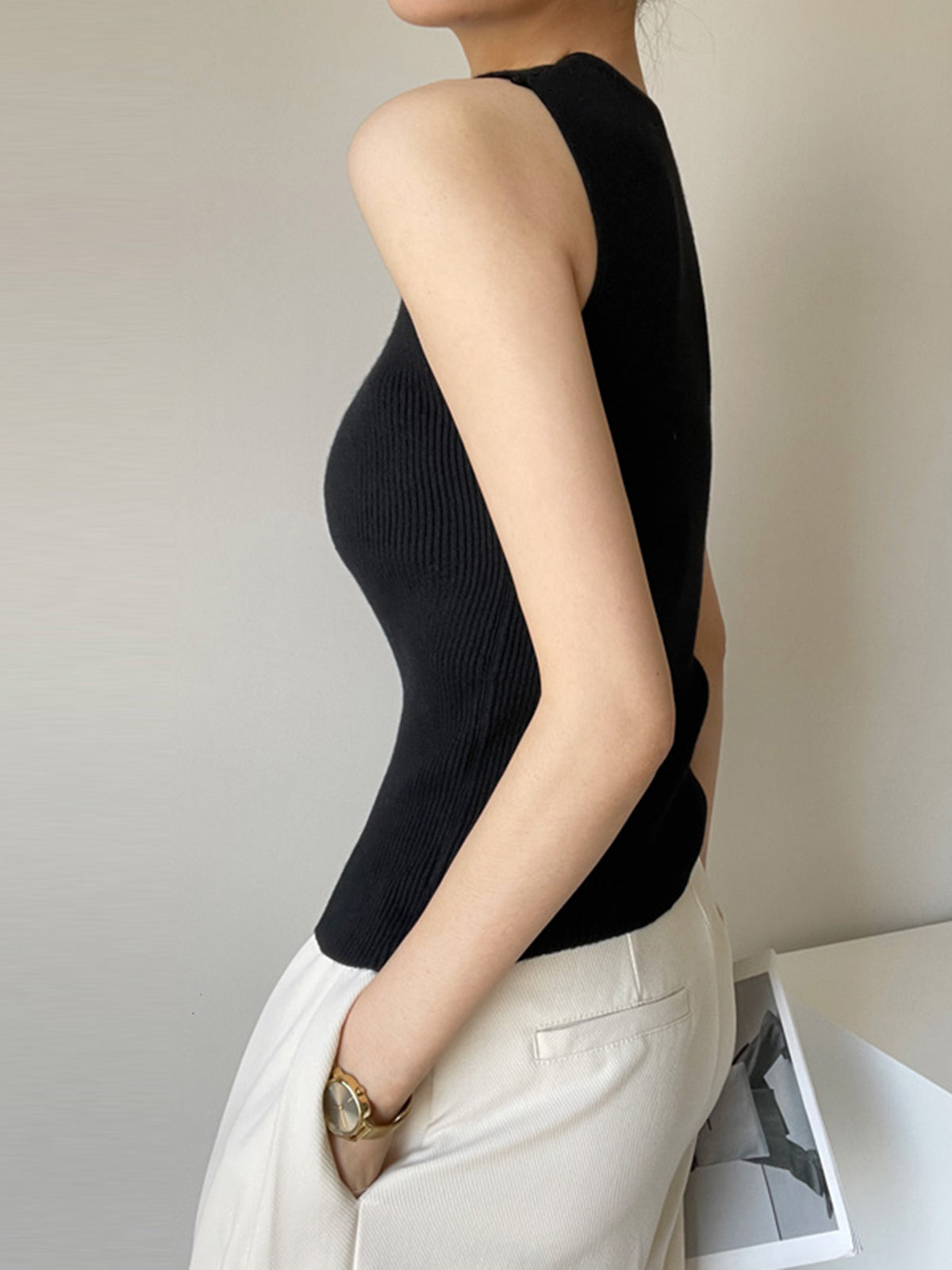 Asymmetrical Neck Knit Tank Top