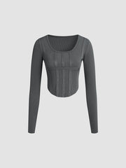 Square Neck Long Sleeve Corset Shirt