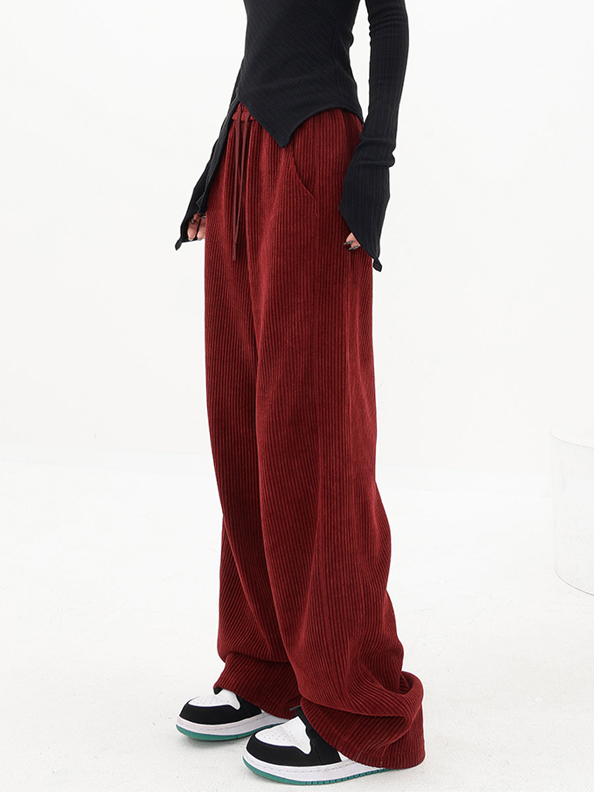 Ruby Drawstring Ribbed Baggy Wide Leg Pants