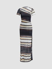 Road to Fame Stripe Mesh Long Dress